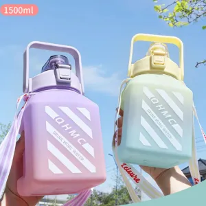 1500ml Motivational Sports Water Bottle with Straw