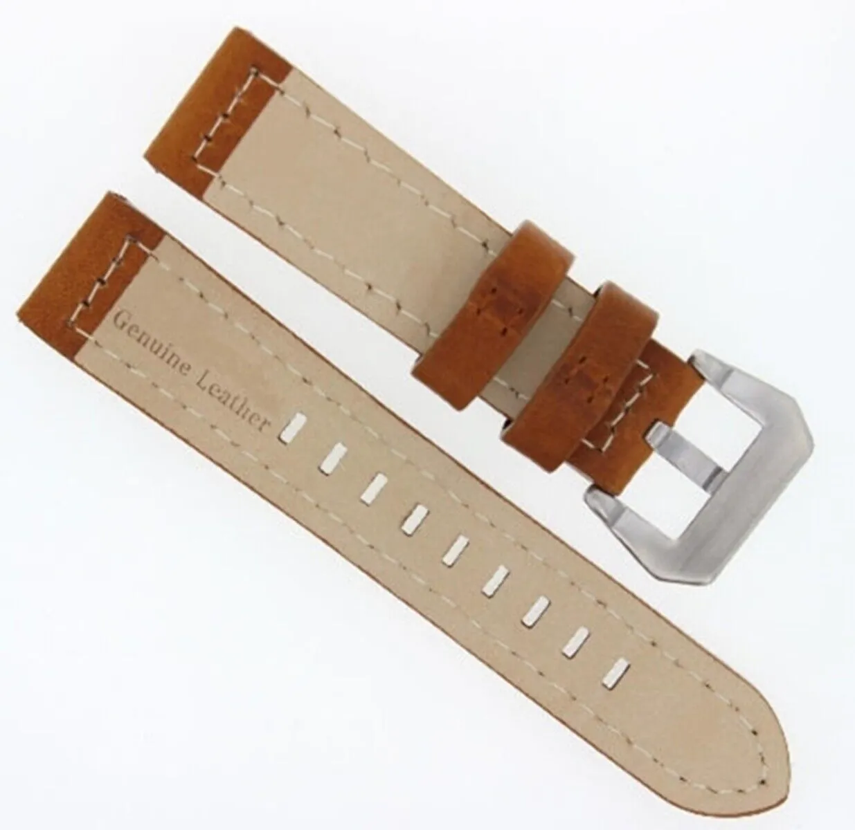 20MM PREMIUM LEATHER WATCH BAND STRAP FOR 40MM PANERAI MARINA LUMINOR TAN WHITE