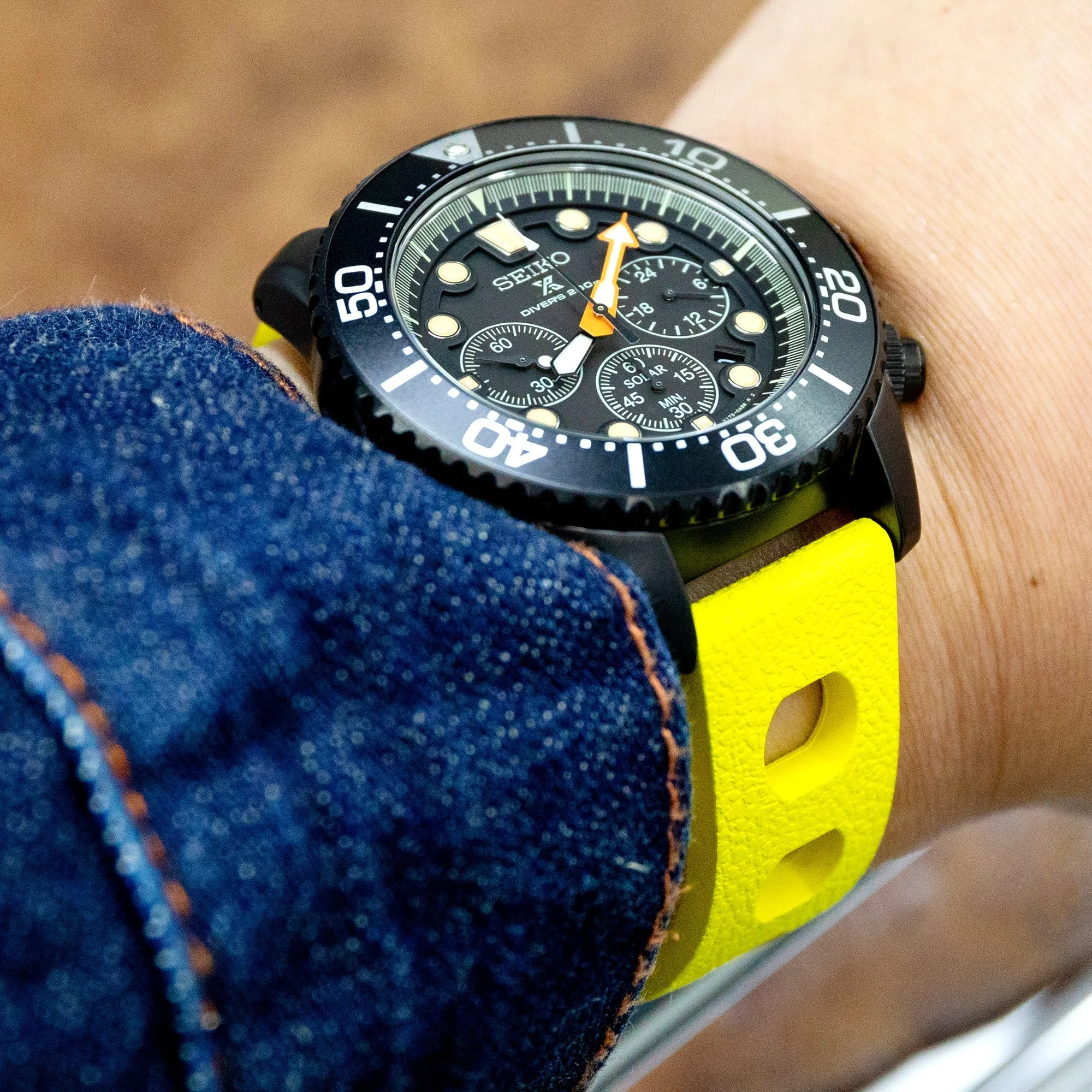 20mm Yellow Large Holes Rally FKM Quick Release Rubber watch band