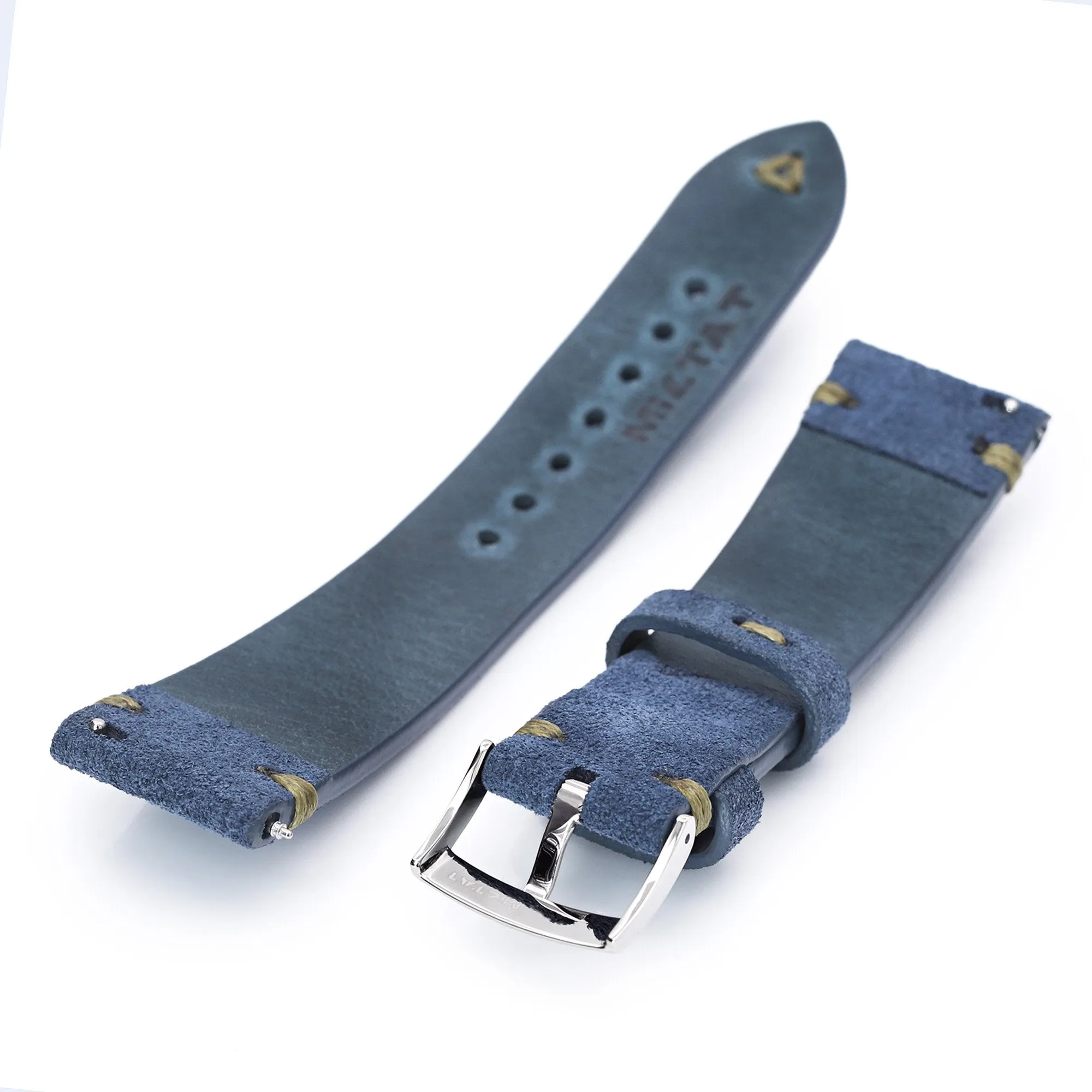 22mm Blue Quick Release Italian Suede Leather Strap, Military Green St.