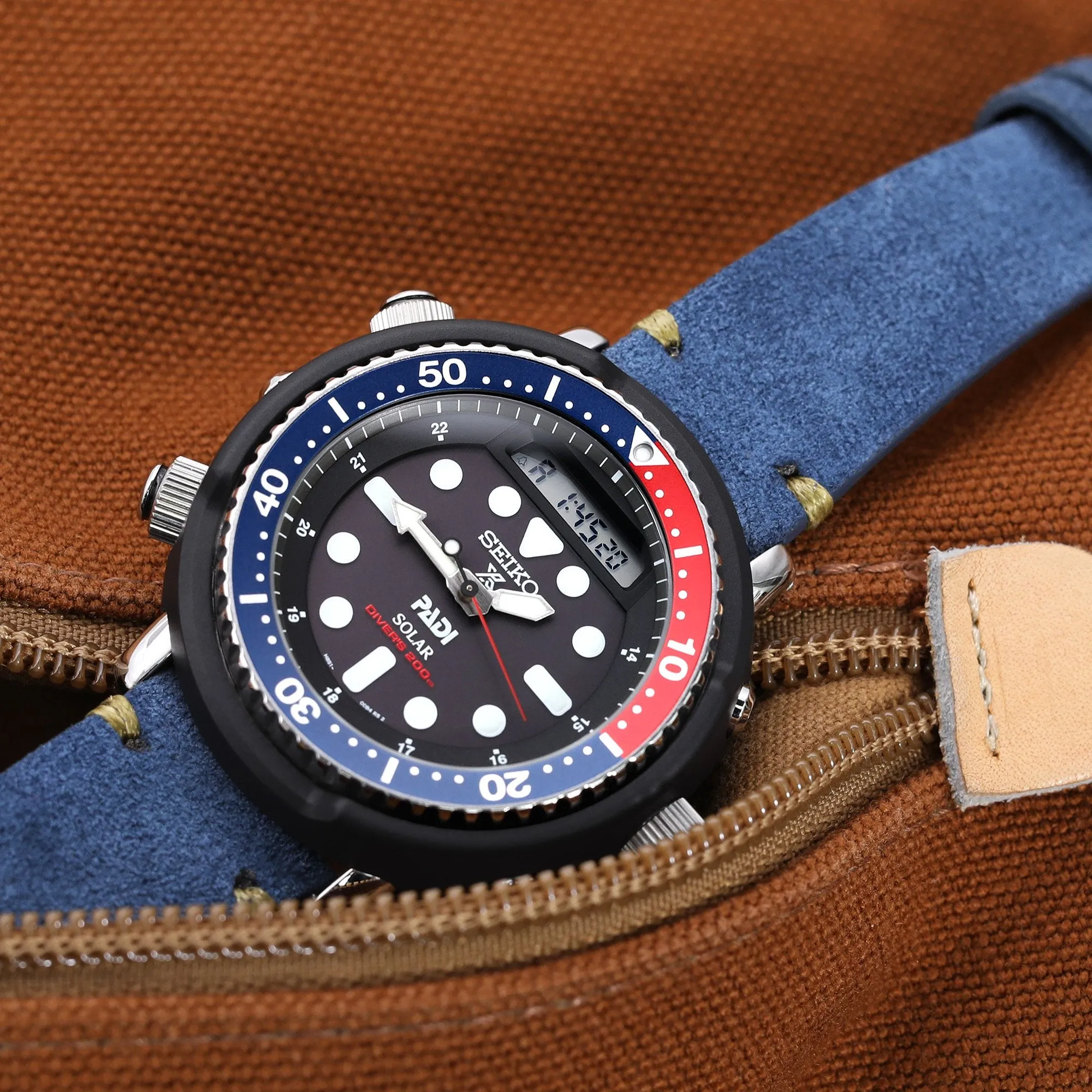 22mm Blue Quick Release Italian Suede Leather Strap, Military Green St.