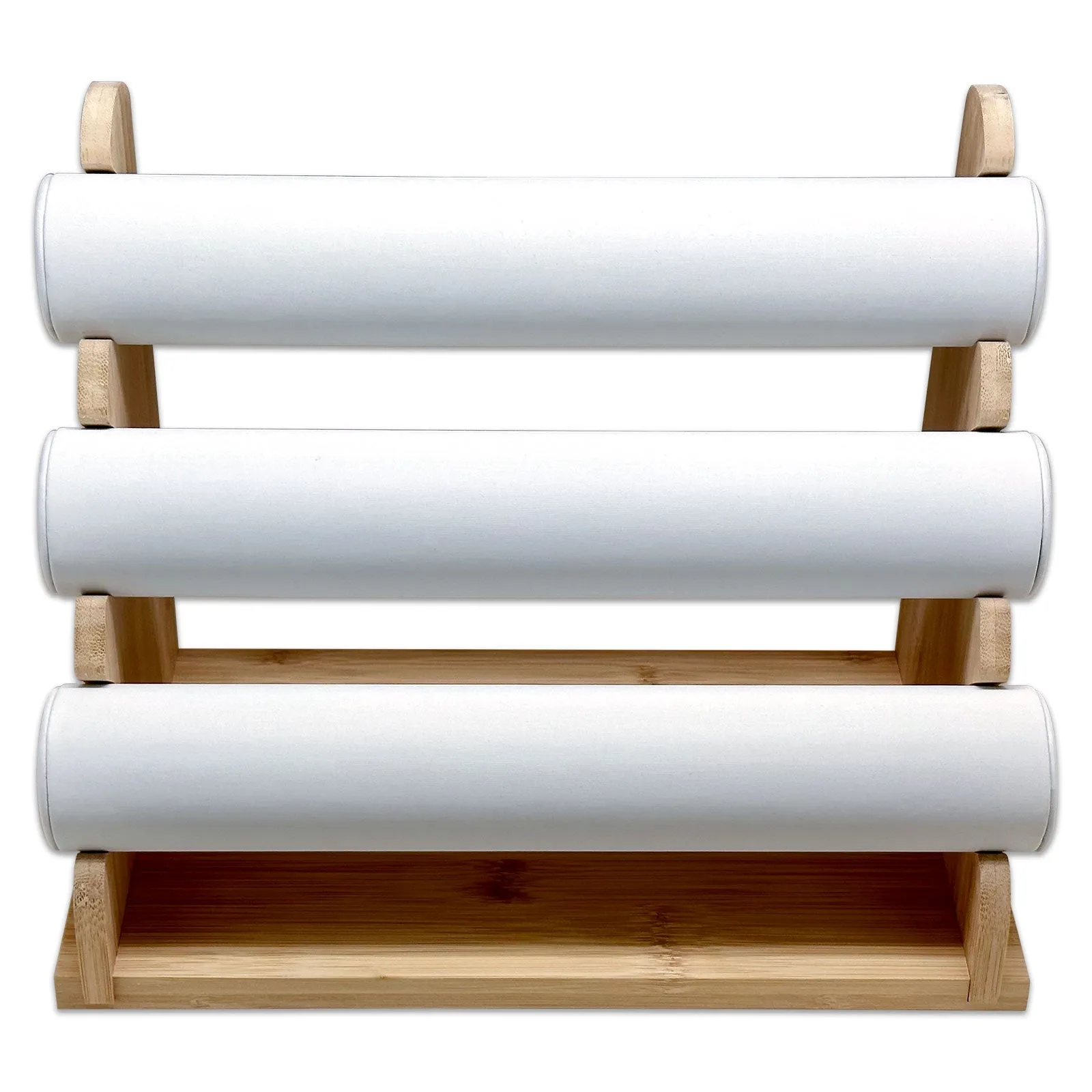3 Tier White Leatherette Round T-Bar Bracelet Display