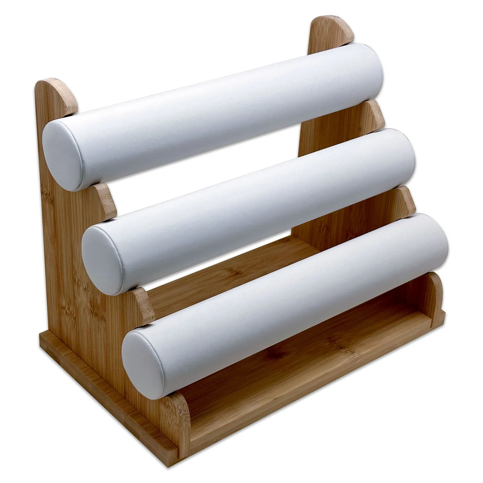 3 Tier White Leatherette Round T-Bar Bracelet Display