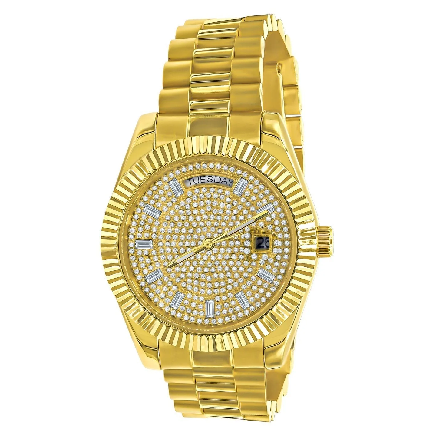 41MM CZ Pave Dial Baguette Hours Day Watch