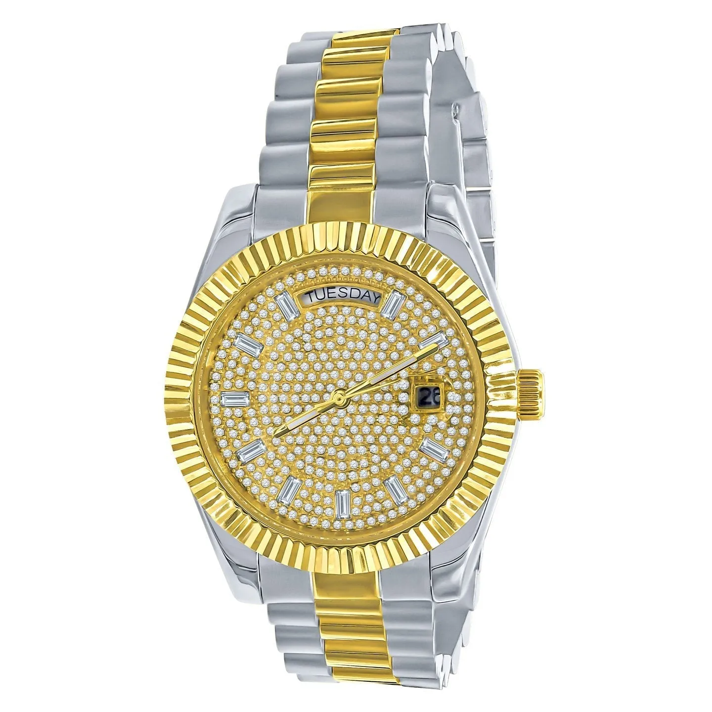 41MM CZ Pave Dial Baguette Hours Day Watch