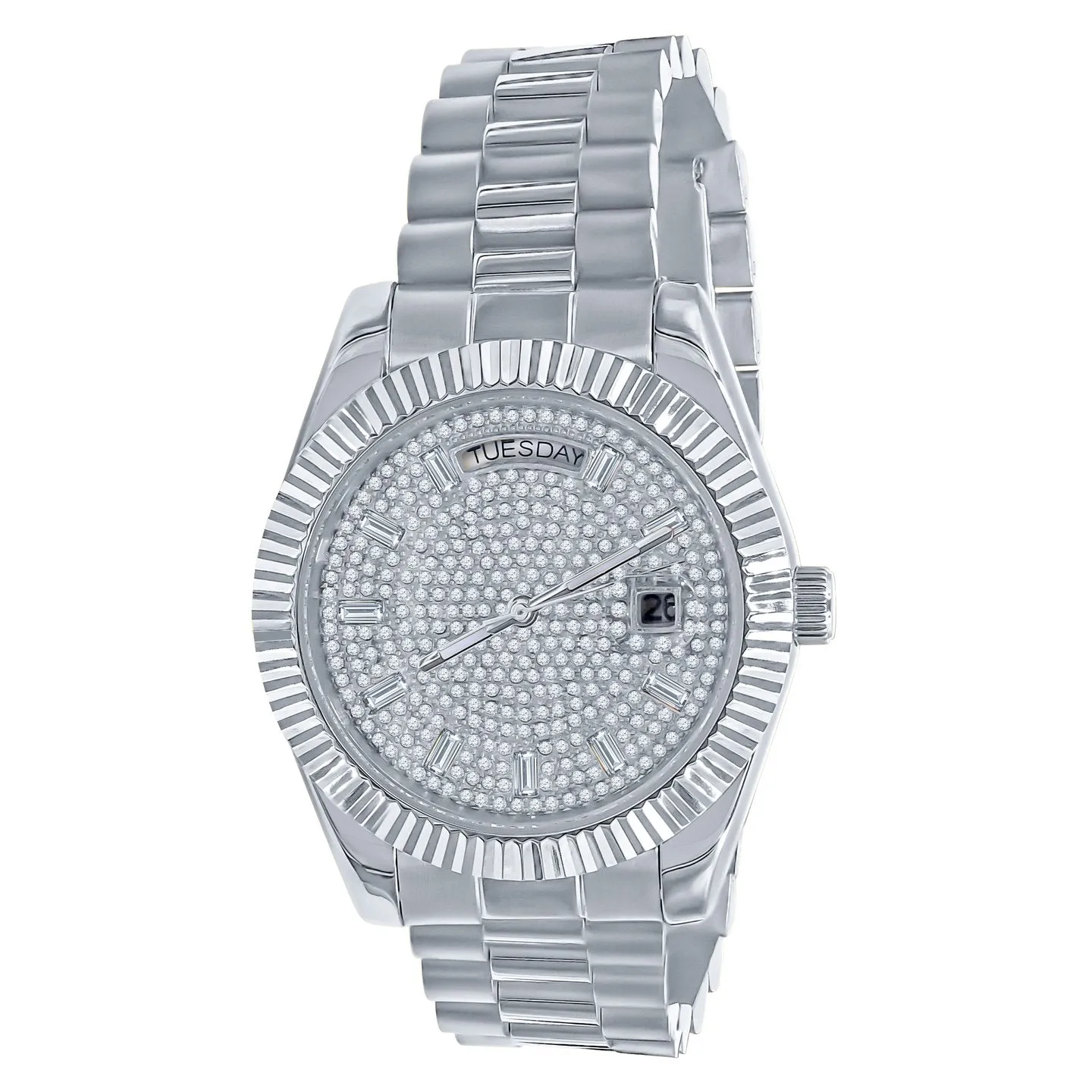 41MM CZ Pave Dial Baguette Hours Day Watch