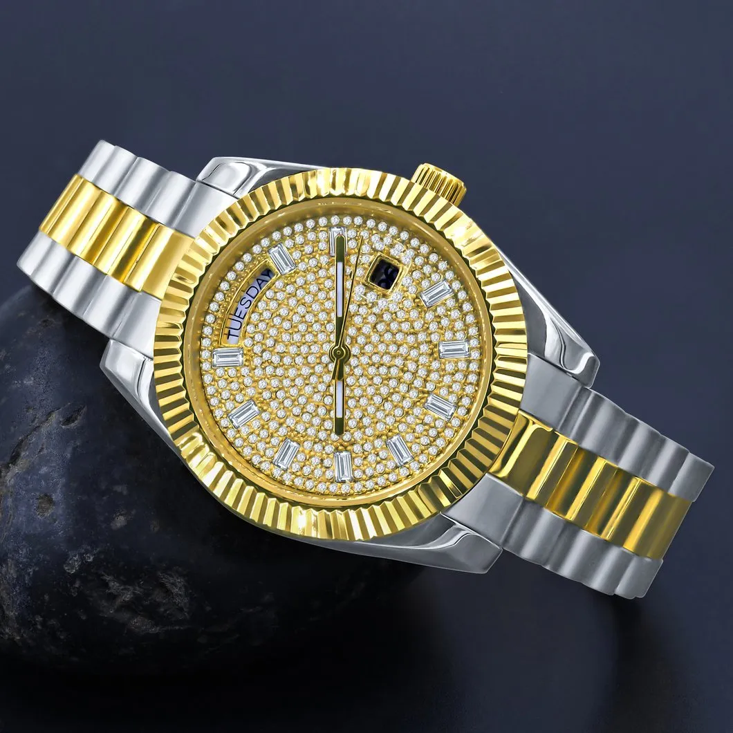 41MM CZ Pave Dial Baguette Hours Day Watch