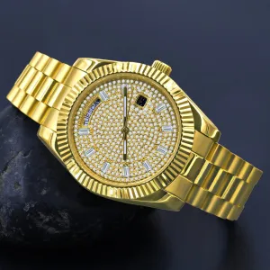 41MM CZ Pave Dial Baguette Hours Day Watch