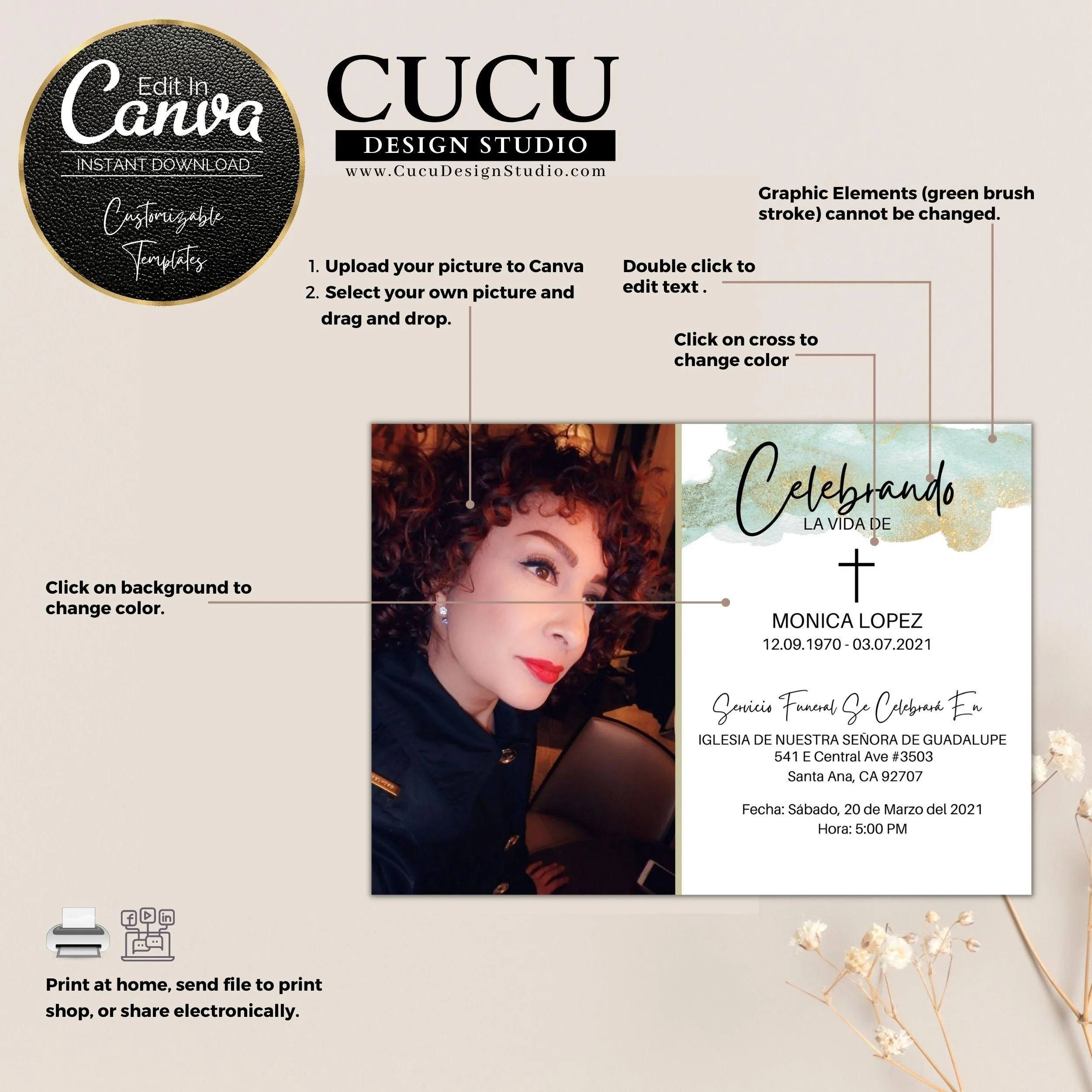Affordable Spanish Funeral Invitation Card