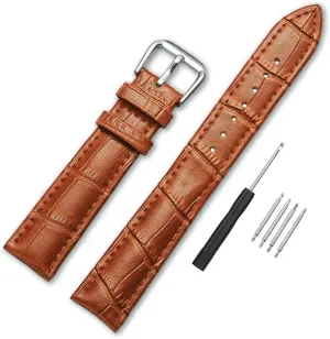 Alligator Style Genuine Leather Watch Bands Genuine Calf Leather Replacement Watch Strap with Stainless Metal Buckle Clasp 12mm 14mm 16mm 18mm 20mm 22mm 24mm for Men and Women