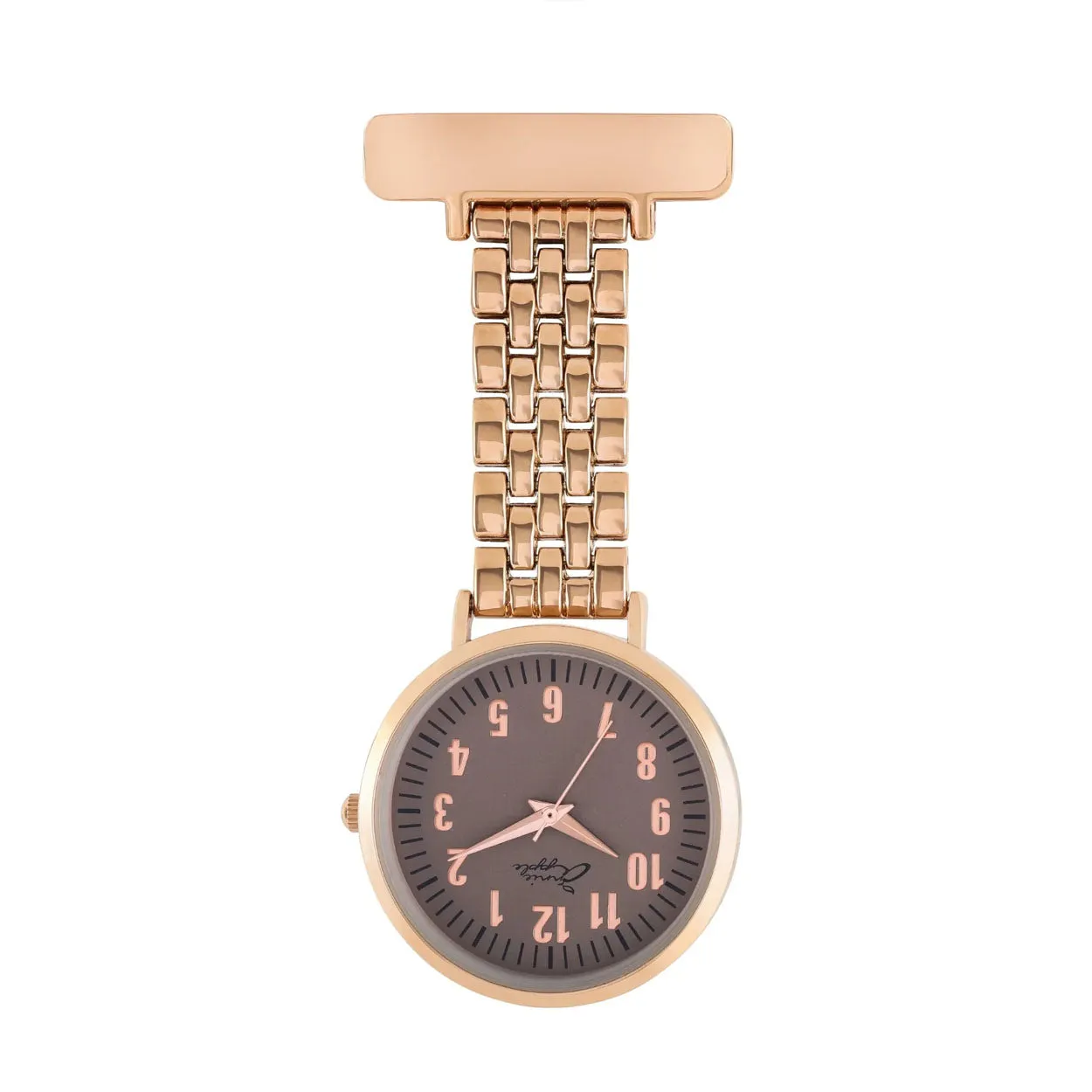 Annie Apple Nurses Fob Watch - Aurora - Grey/Rose Gold - Link - 35mm
