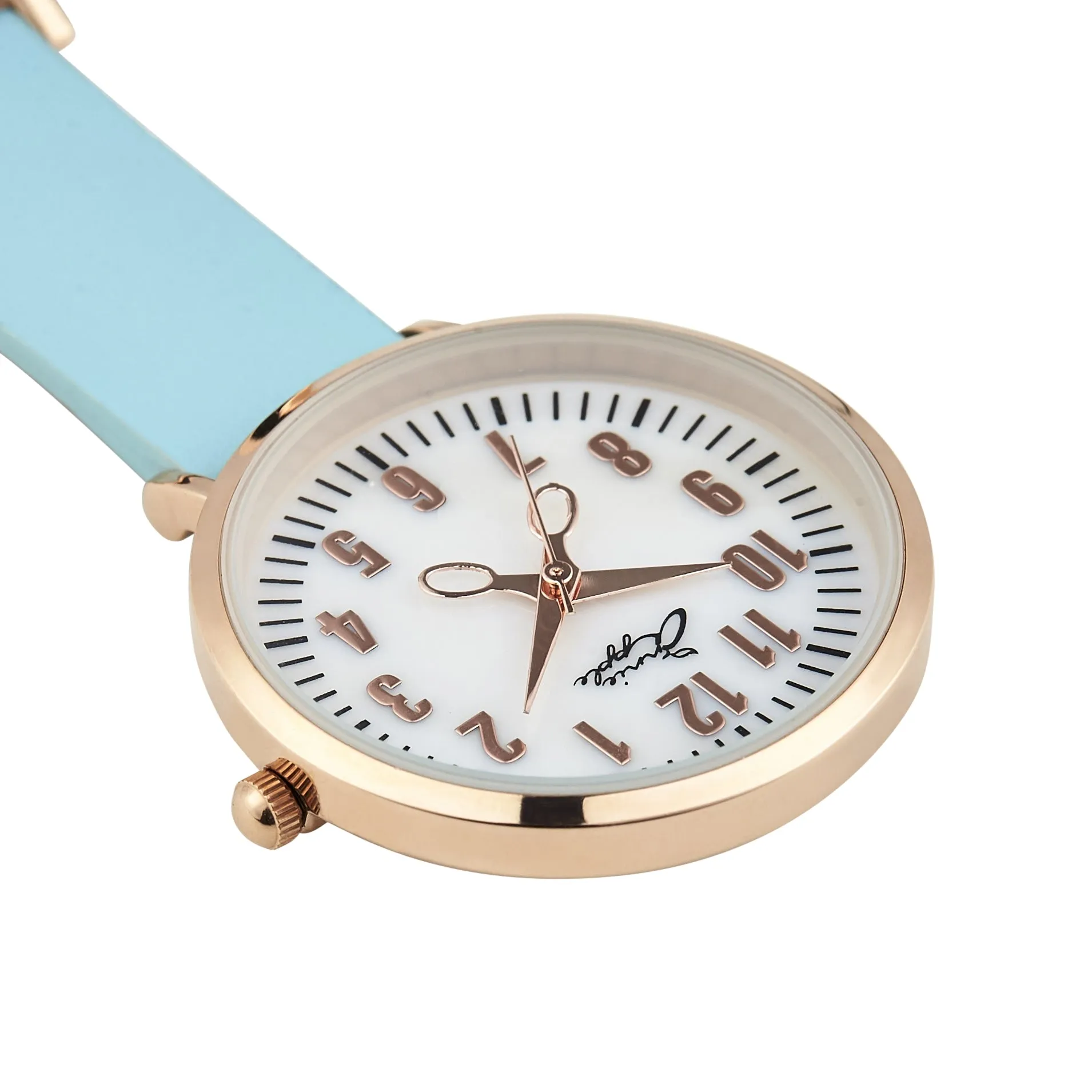 Annie Apple Nurses Fob Watch - Aurora - Pearl/Rose Gold/Blue - Leather - 35mm