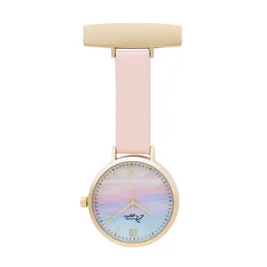 Annie Apple Nurses Fob Watch - Meraki - Sunset Gold - Pink Leather- 35mm