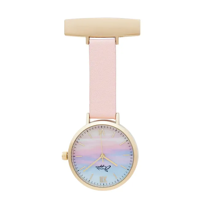 Annie Apple Nurses Fob Watch - Meraki - Sunset Gold - Pink Leather- 35mm