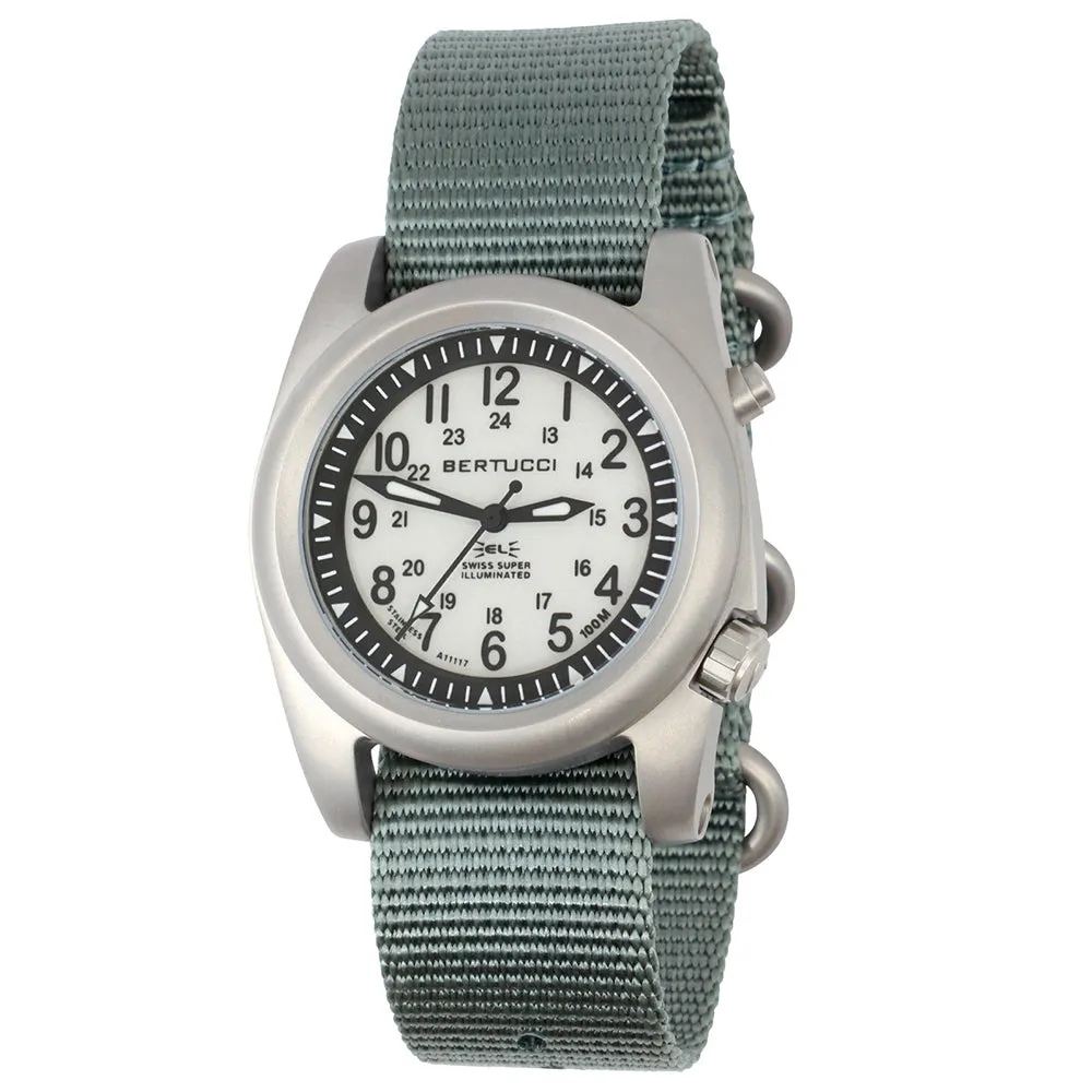 Bertucci Mens Ghost Gray Dial Vintage Drab Nylon Band Watch - 22033