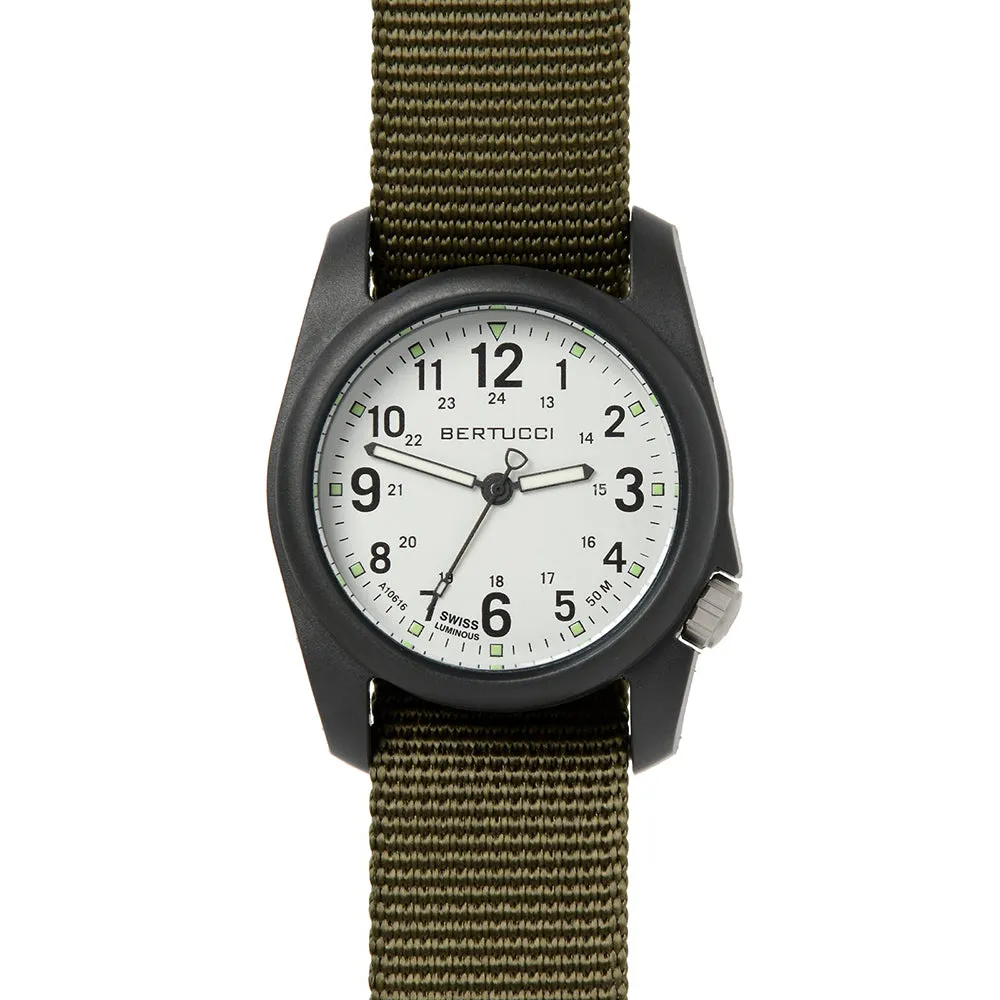 Bertucci Unisex Savvy Resin Case White Dial Olive Nylon Band Round Watch - 11049