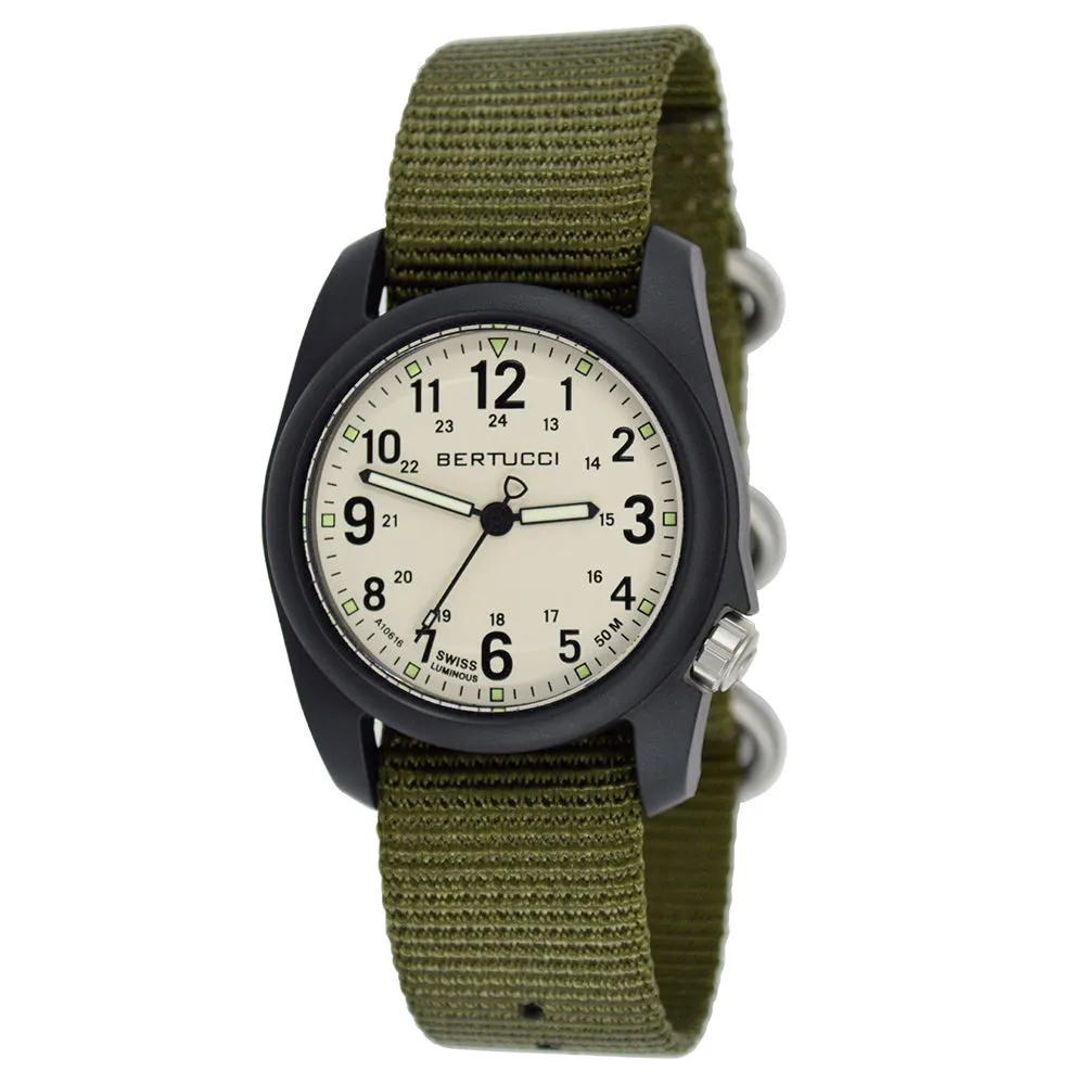 Bertucci Unisex Savvy Resin Case White Dial Olive Nylon Band Round Watch - 11049