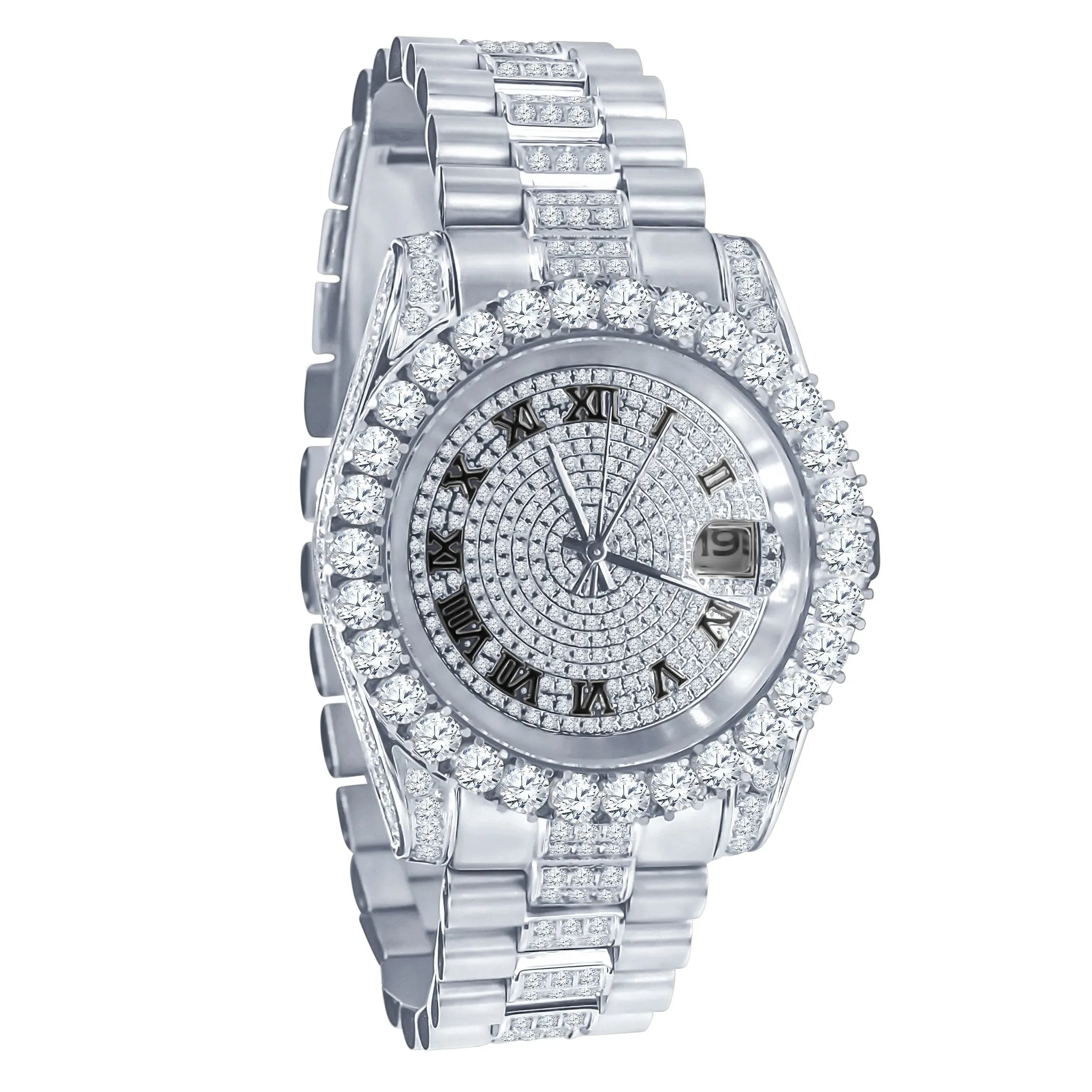 Big Bezel CZ Roman Dial Date Mid Link Watch