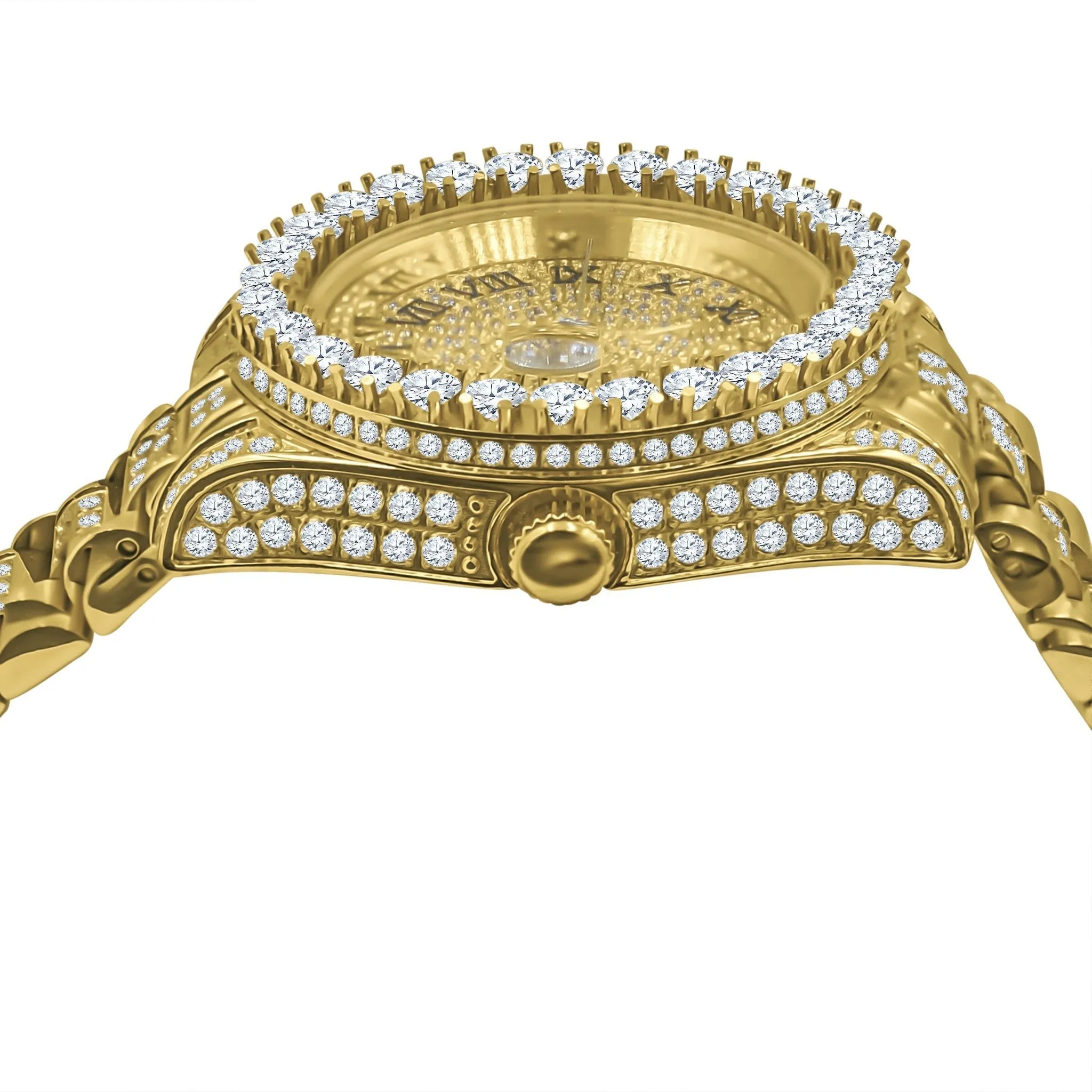 Big Bezel CZ Roman Dial Date Mid Link Watch