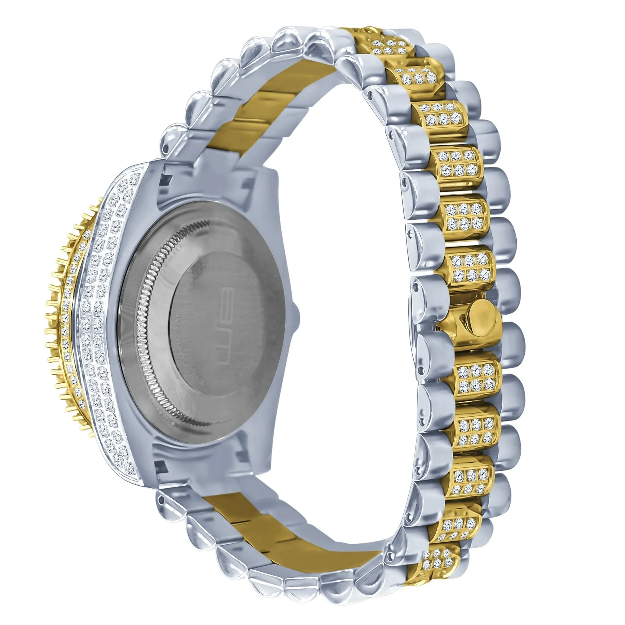 Big Bezel CZ Roman Dial Date Mid Link Watch