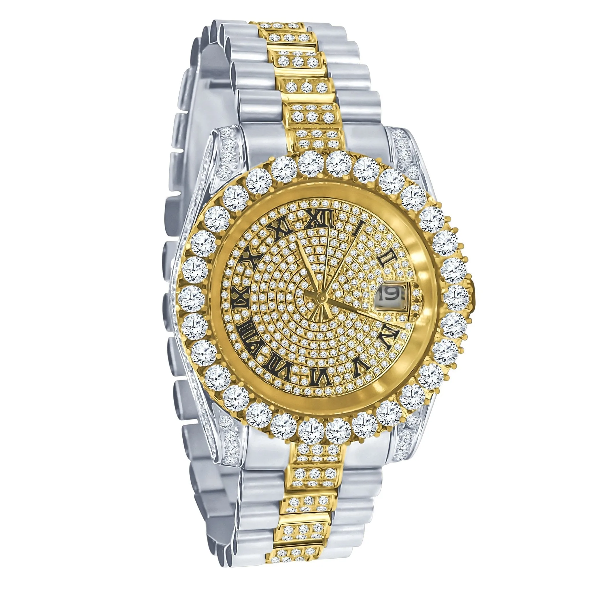Big Bezel CZ Roman Dial Date Mid Link Watch