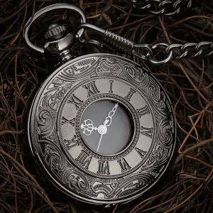 Black Roman Numerals Quartz Pocket Watch
