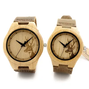 BOBO BIRD F29 Lovers' 100% Natural Bamboo Wooden Watch with Genuine Brown Leather Strap Japanese Quartz Movement Casual Watches