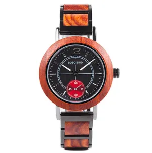 BOBO BIRD MINIMALIST DESIGN STEEL AND WOODEN COMBINED UNISEX WATCHES