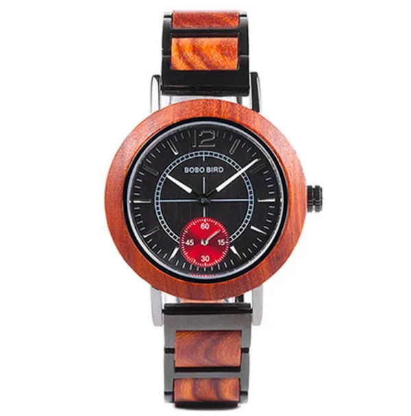 BOBO BIRD MINIMALIST DESIGN STEEL AND WOODEN COMBINED UNISEX WATCHES