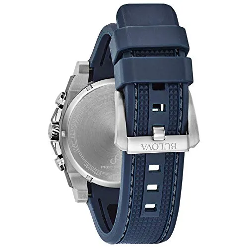 Bulova Men's Precisionist Stainless Steel 8-Hand Chronograph with Blue and Red Accents with Blue Polyurethane Strap Style: 98B315