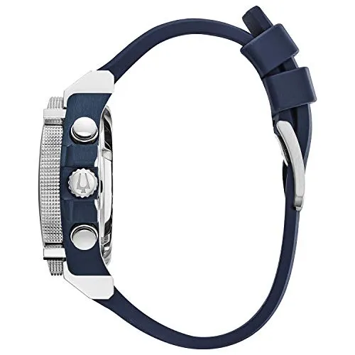 Bulova Men's Precisionist Stainless Steel 8-Hand Chronograph with Blue and Red Accents with Blue Polyurethane Strap Style: 98B315