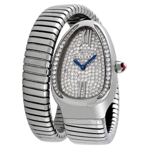 Bvlgari Serpenti Tubogas 18k White Gold Diamond Pave Dial Quartz Ladies Watch 102005