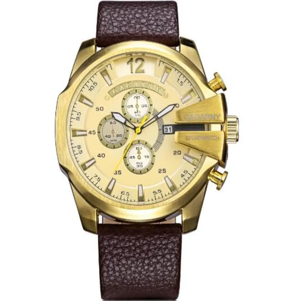 Cagarny Men's Sports Watch With Leather Strap