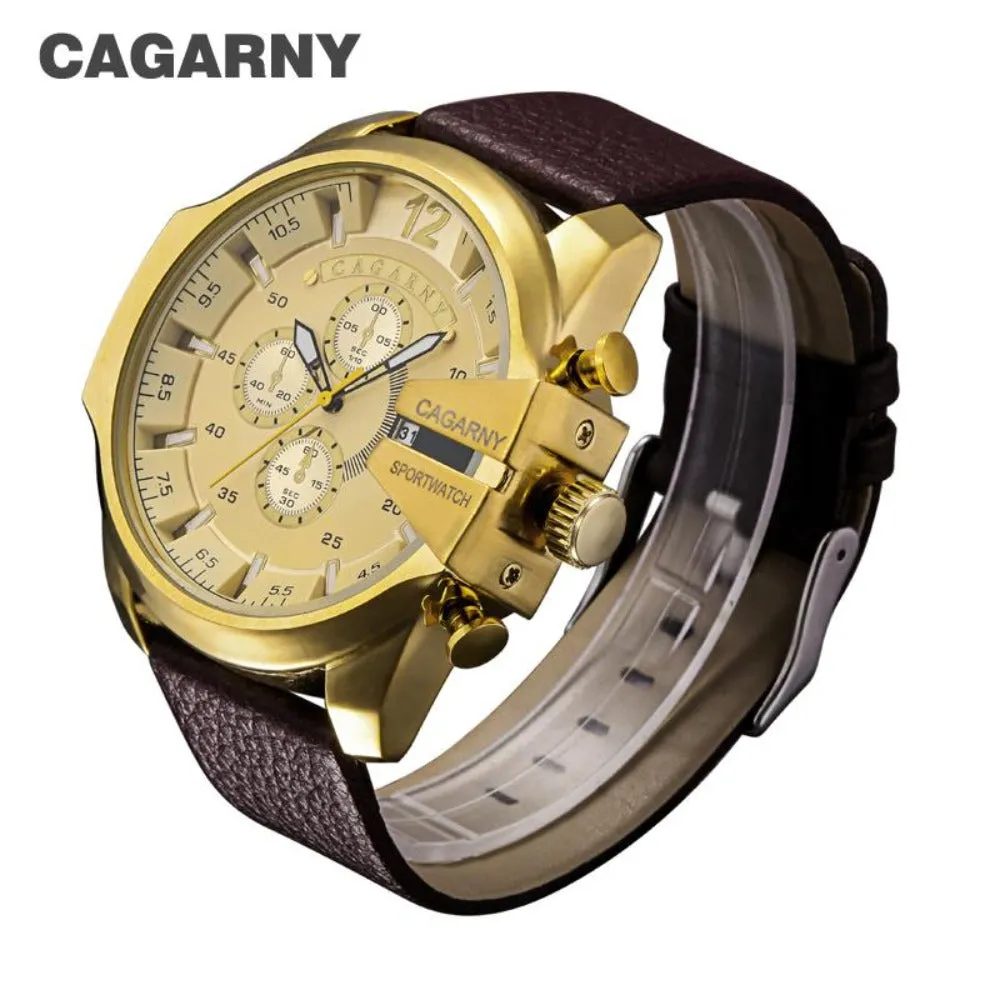 Cagarny Men's Sports Watch With Leather Strap