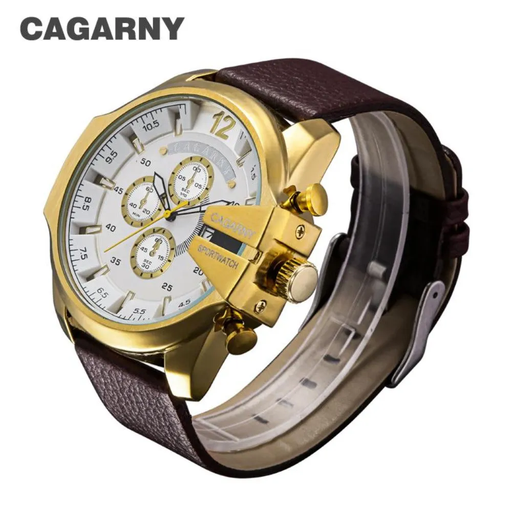 Cagarny Men's Sports Watch With Leather Strap