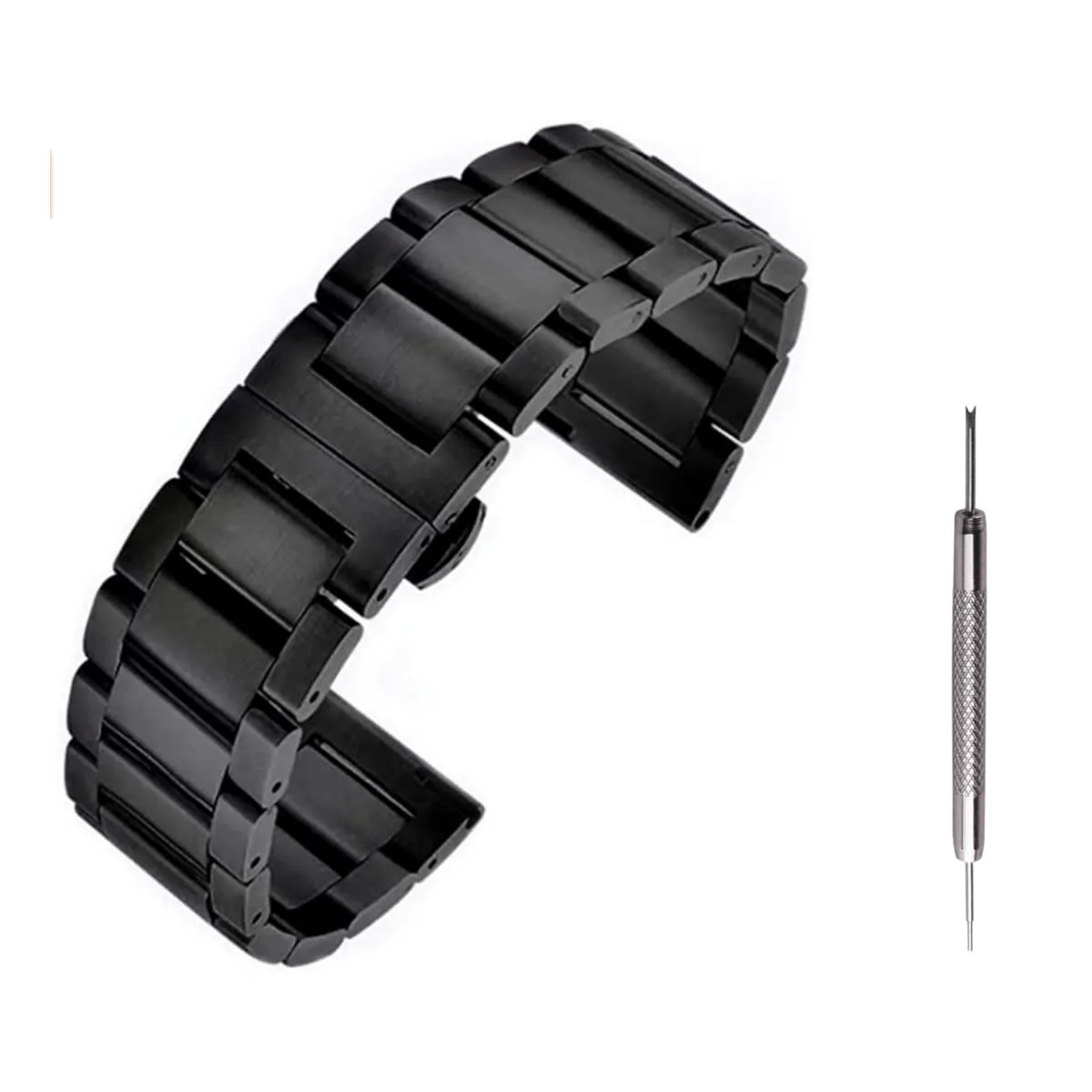 CakCity Quick Release Watch Band, Black Stainless Steel Watch Band Metal Heavy Watch Bracelets Polished Matte Brushed Finish Watch Strap Replacement 20mm with Removal Tool