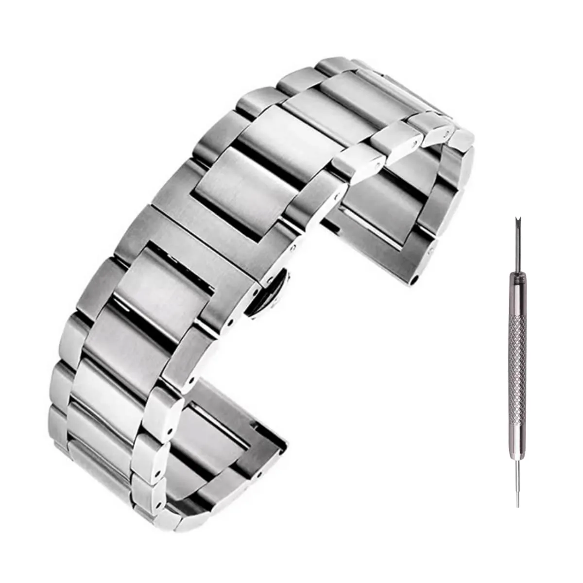 CakCity Quick Release Watch Band, Black Stainless Steel Watch Band Metal Heavy Watch Bracelets Polished Matte Brushed Finish Watch Strap Replacement 20mm with Removal Tool
