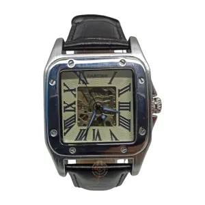Cartier - High Quality - Automatic - Skeleton Back - Black Strap - Men's Watch