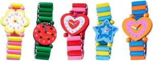 Cartoon Wooden Watch Set for Boys and Girls 5pcs Educational Plaything Watch for Boys/girls Random Color