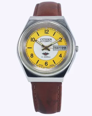 Citizen Automatic 8200 White-Yellow Dial 21 Jewels Day Date Men's Mechanical Watch