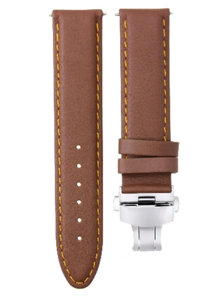 CLASSIC MENS SMOOTH LEATHER WATCH BAND STRAP WATCH BUCKLE - 22MM