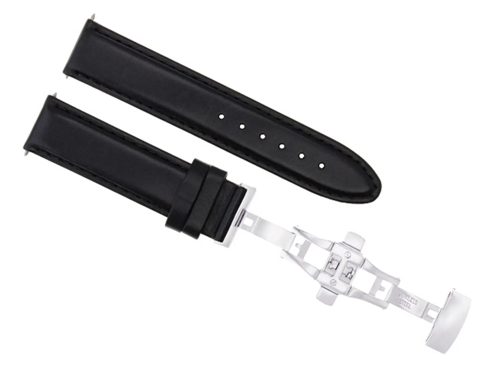 CLASSIC MENS SMOOTH LEATHER WATCH BAND STRAP WATCH BUCKLE - 22MM