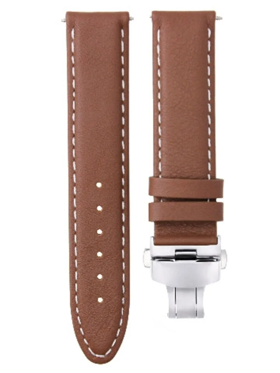 CLASSIC MENS SMOOTH LEATHER WATCH BAND STRAP WATCH BUCKLE - 22MM