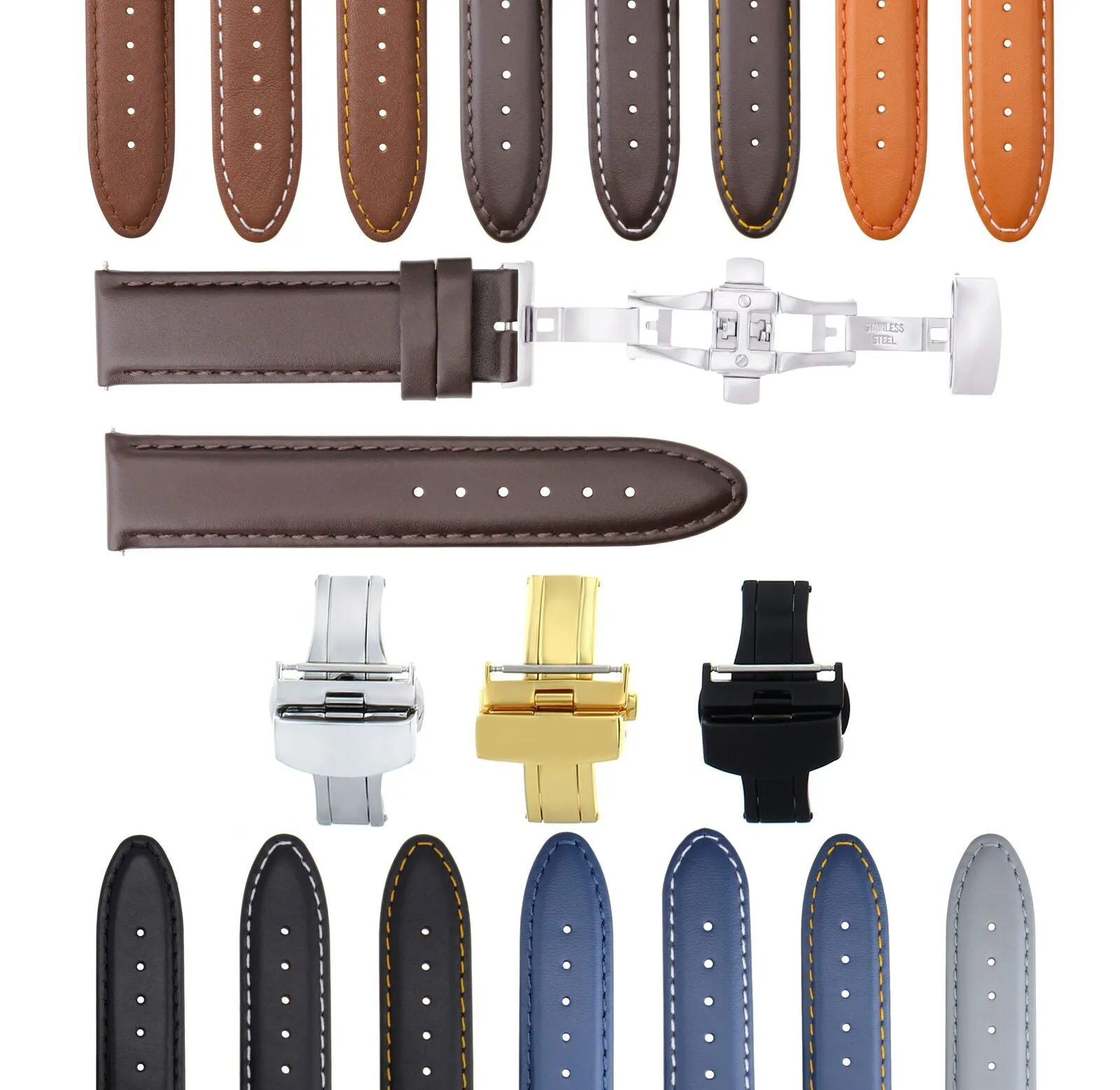 CLASSIC MENS SMOOTH LEATHER WATCH BAND STRAP WATCH BUCKLE - 22MM
