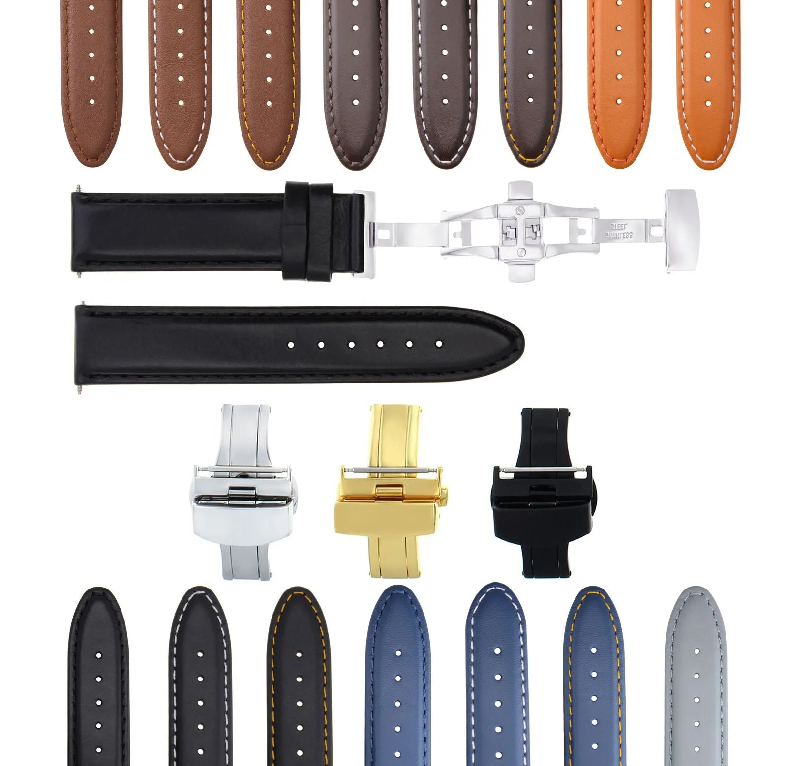 CLASSIC MENS SMOOTH LEATHER WATCH BAND STRAP WATCH BUCKLE - 22MM