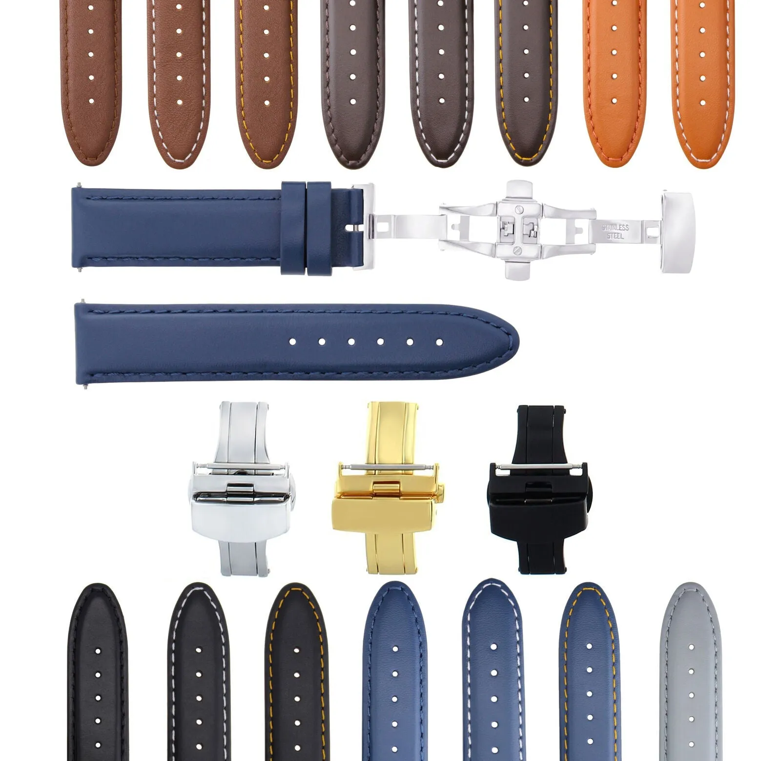 CLASSIC MENS SMOOTH LEATHER WATCH BAND STRAP WATCH BUCKLE - 22MM