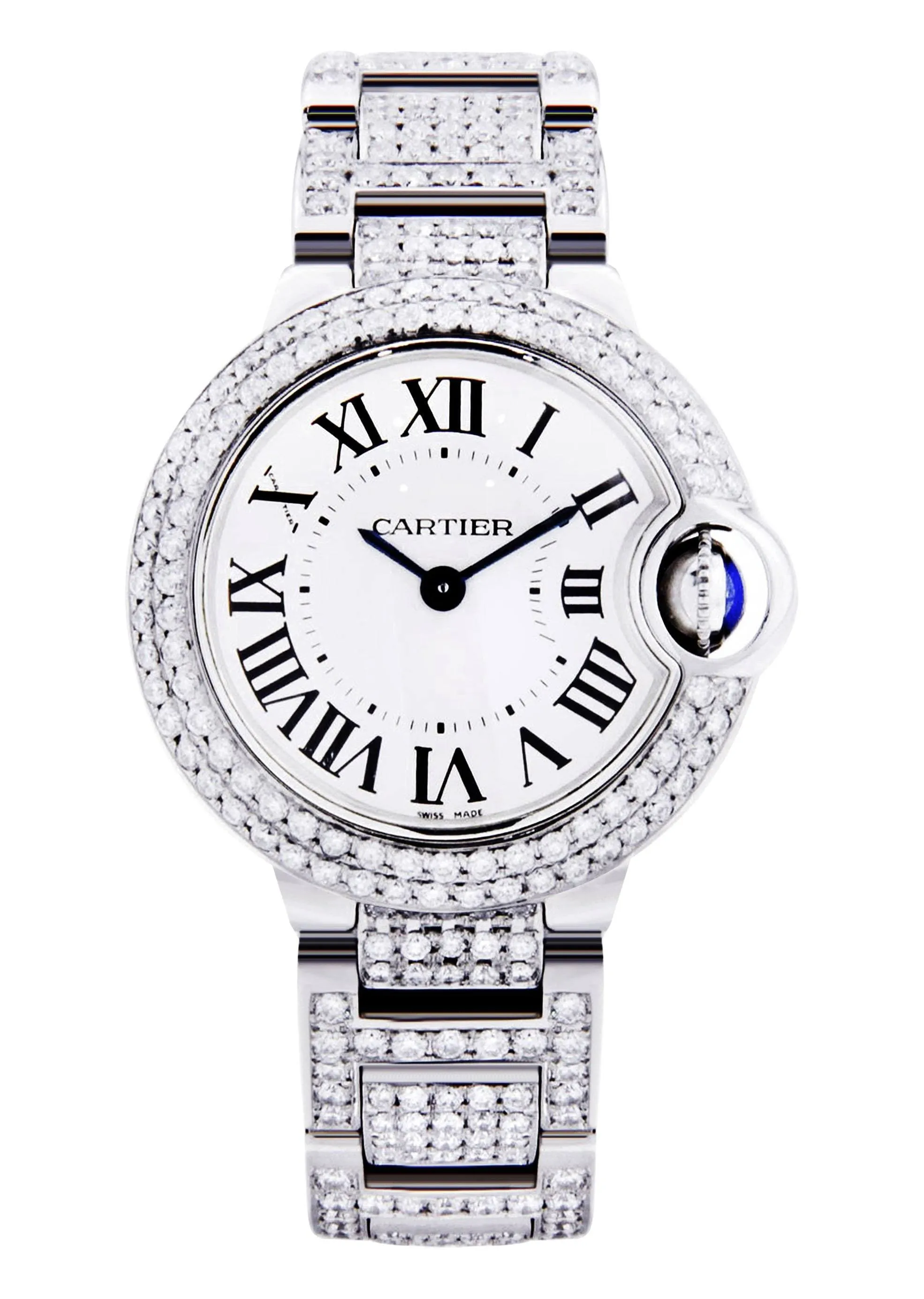 Diamond Cartier Ballon Bleu Watch For Women | Stainless Steel | 28 Mm