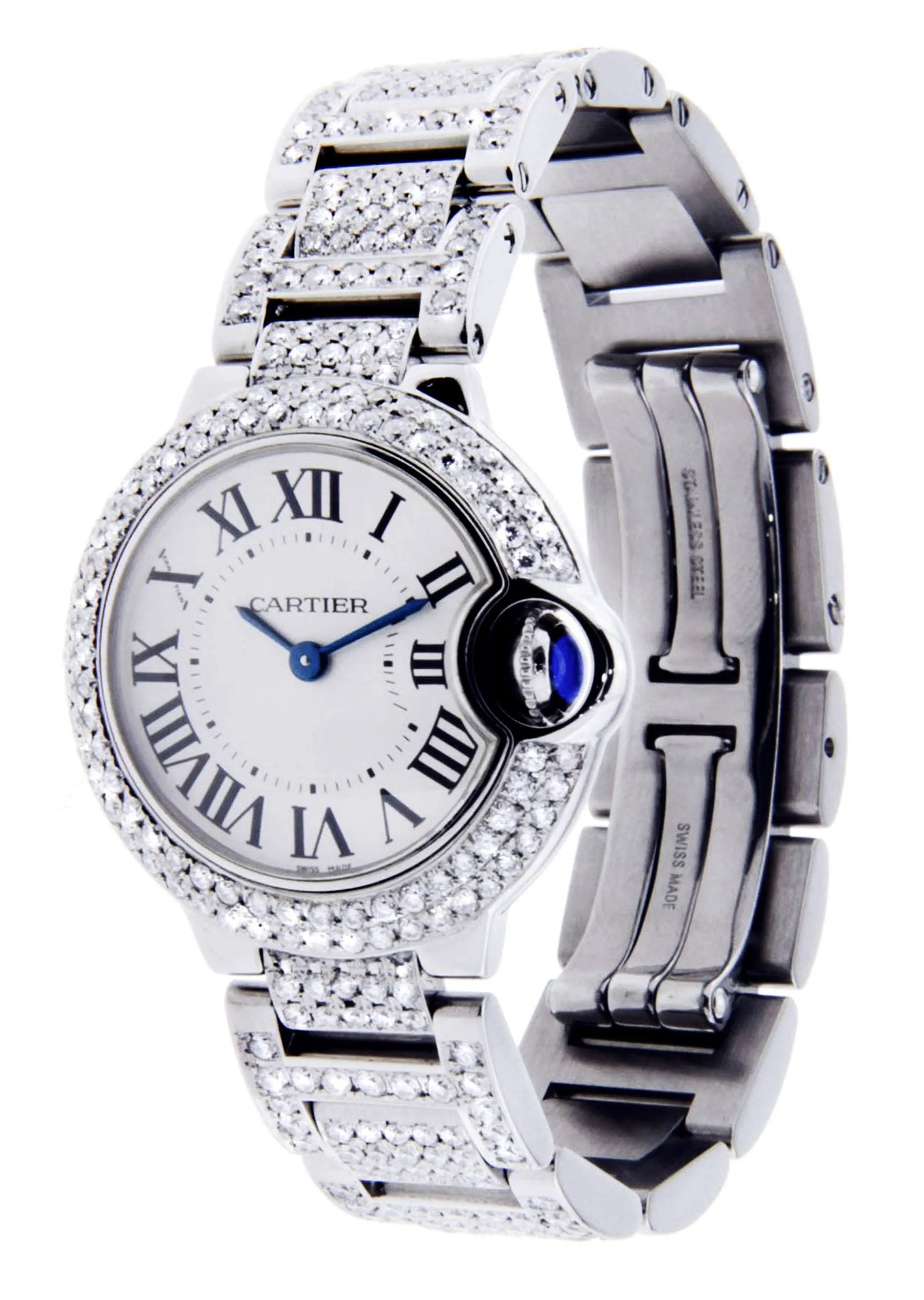 Diamond Cartier Ballon Bleu Watch For Women | Stainless Steel | 28 Mm
