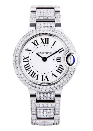 Diamond Cartier Ballon Bleu Watch For Women | Stainless Steel | 28 Mm