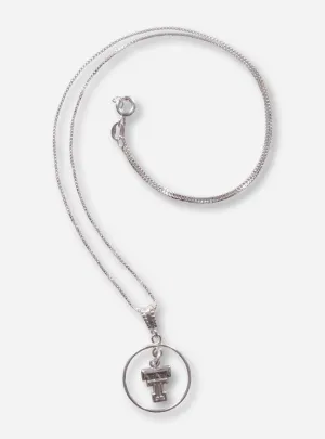 Double T in Circle Pendant on Silver Necklace